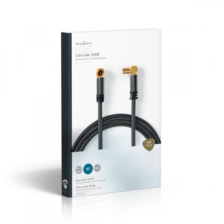 Nedis Coaxkabel | IEC (Coax) Male | IEC (Coax) Female | Verguld | 75 Ohm | Viervoudig Afgeschermd | 5.00 m | Rond | Katoen | Grijs / Gun Metal Grijs | Cover Window Box