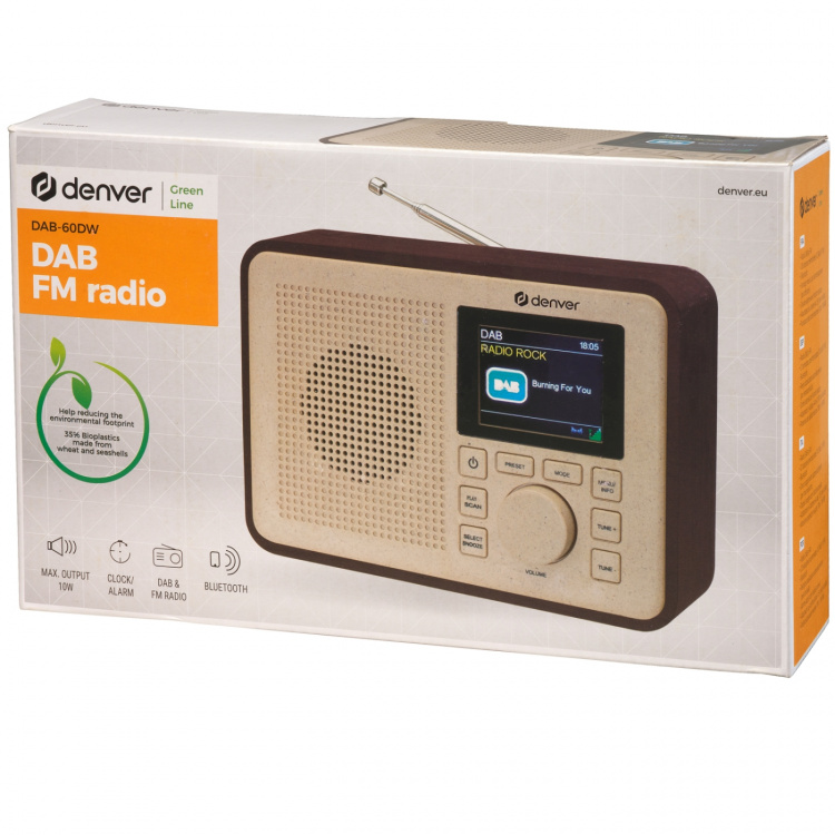 Denver DAB+&FM-radio gedeeltelijk gemaakt van bioplastic Denver DAB+&FM-radio gedeeltelijk gemaakt van bioplastic
