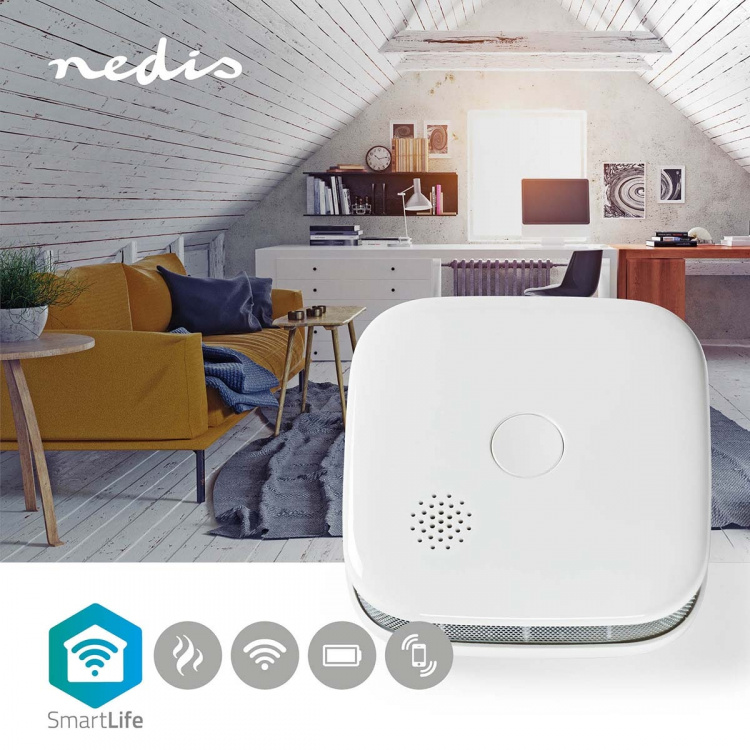 Nedis SmartLife Rookmelder | Wi-Fi | Batterij Gevoed | Levenscyclus sensor: 10 Jaar | EN 14604 | Max. batterijduur: 24 Maanden | 85 dB | Wit | 1 Stuks