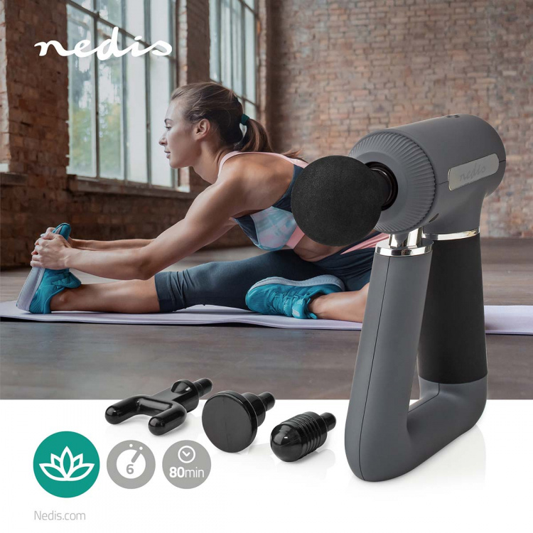 Nedis Sportmassagepistool | Batterij Gevoed | N/A | Oplaadbaar | 6 Massage Modes | USB kabel | Grijs Nedis Sportmassagepistool | Batterij Gevoed | N/A | Oplaadbaar | 6 Massage Modes | USB kabel | Grijs
