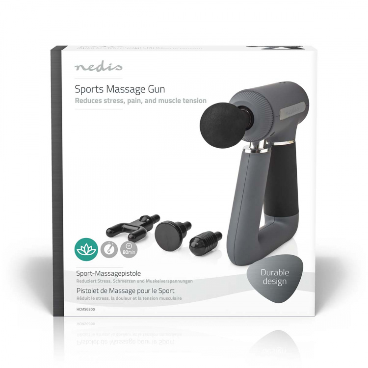 Nedis Sportmassagepistool | Batterij Gevoed | N/A | Oplaadbaar | 6 Massage Modes | USB kabel | Grijs Nedis Sportmassagepistool | Batterij Gevoed | N/A | Oplaadbaar | 6 Massage Modes | USB kabel | Grijs