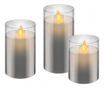 Set of 3 LED real wax candles in glass
