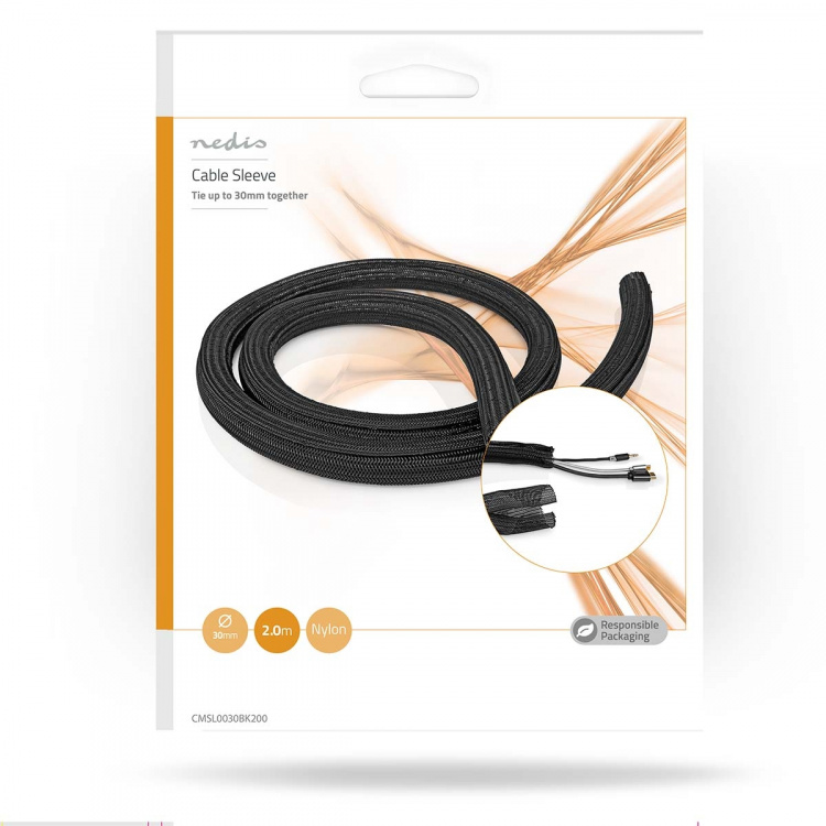 Nedis Kabelmanagement | Sleeve | 1 Stuks | Maximale kabeldikte: 30 mm | Nylon | Zwart Nedis Kabelmanagement | Sleeve | 1 Stuks | Maximale kabeldikte: 30 mm | Nylon | Zwart