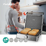 Nedis Contact Grill | 2000 W | 29 x 23 cm | Regelbare temperatuur | Kunststof / Roestvrij Staal