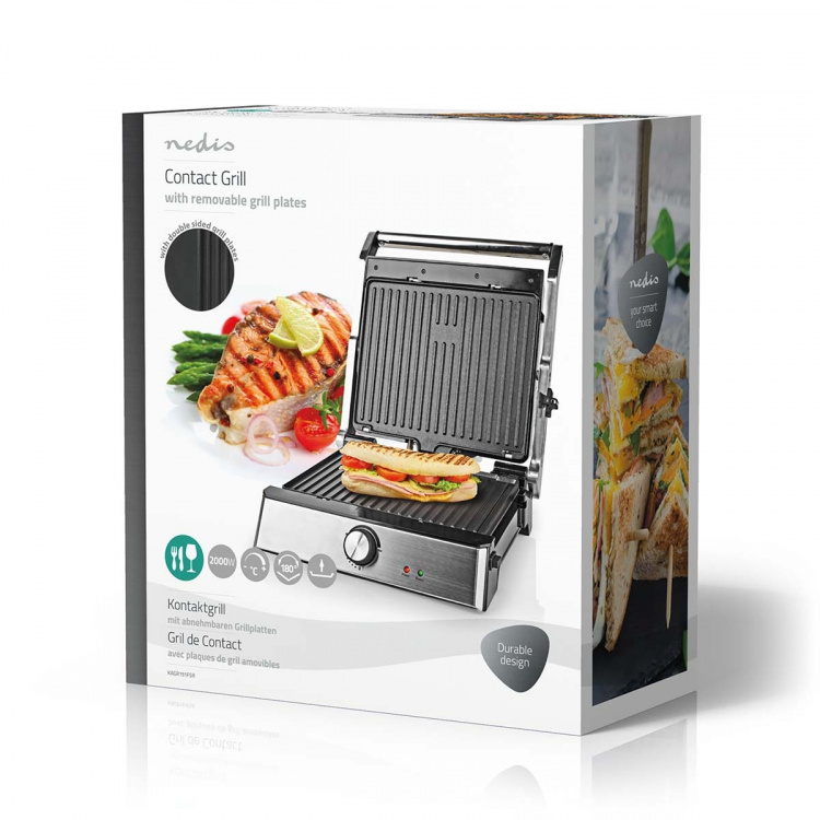 Nedis Contact Grill | 2000 W | 29 x 23 cm | Regelbare temperatuur | Kunststof / Roestvrij Staal