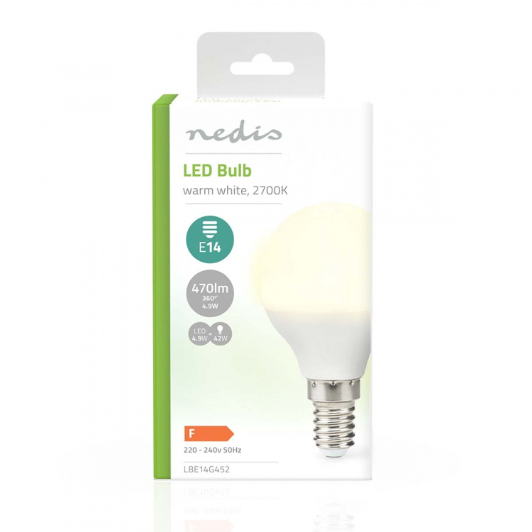 Nedis LED-Lamp E14 | G45 | 4.9 W | 470 lm | 2700 K | Warm Wit | Frosted | 1 Stuks