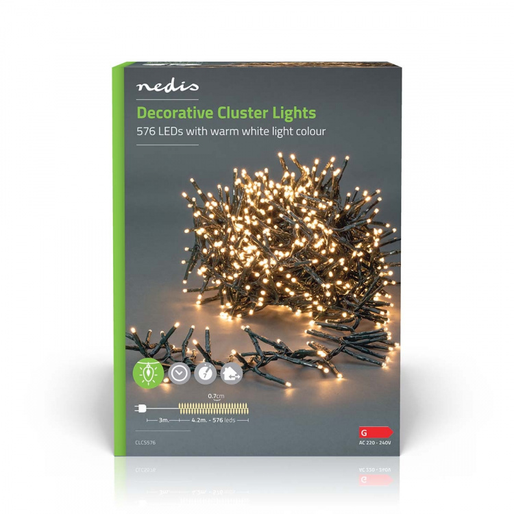 Nedis Kerstverlichting | Cluster | 576 LED\'s | Warm Wit | 4.20 m | Licht effecten: 7 | Binnen & Buiten | Netvoeding
