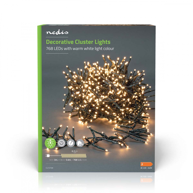 Nedis Kerstverlichting | Cluster | 768 LED\'s | Warm Wit | 5.60 m | Licht effecten: 7 | Binnen & Buiten | Netvoeding