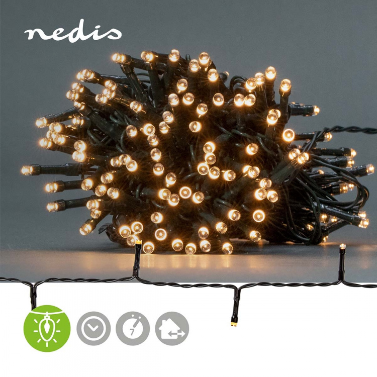 Nedis Kerstverlichting | Koord | 192 LED\'s | Warm Wit | 14.40 m | Licht effecten: 7 | Binnen & Buiten | Batterij Gevoed