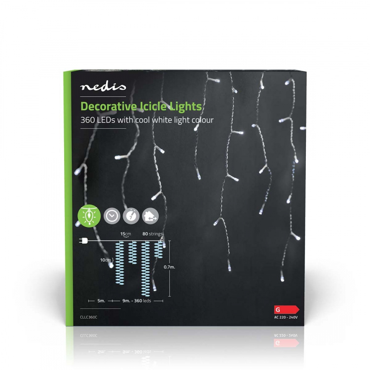 Nedis Decoratieve IJspegel Verlichting | 360 LED\'s | Koel Wit | 9.00 m | Licht effecten: 7 | Netvoeding