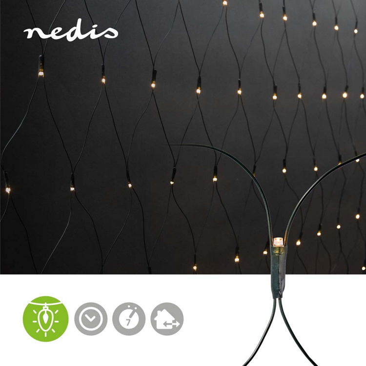 Nedis Decoratieve Net Verlichting | Warm Wit | 160 LED\'s | 2 x 1 m | Licht effecten: 7 | Binnen & Buiten | Netvoeding