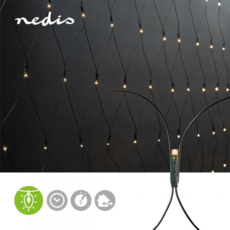 Nedis Decoratieve Net Verlichting | Warm Wit | 320 LED\'s | 3 x 1.5 m | Licht effecten: 7 | Binnen & Buiten | Netvoeding