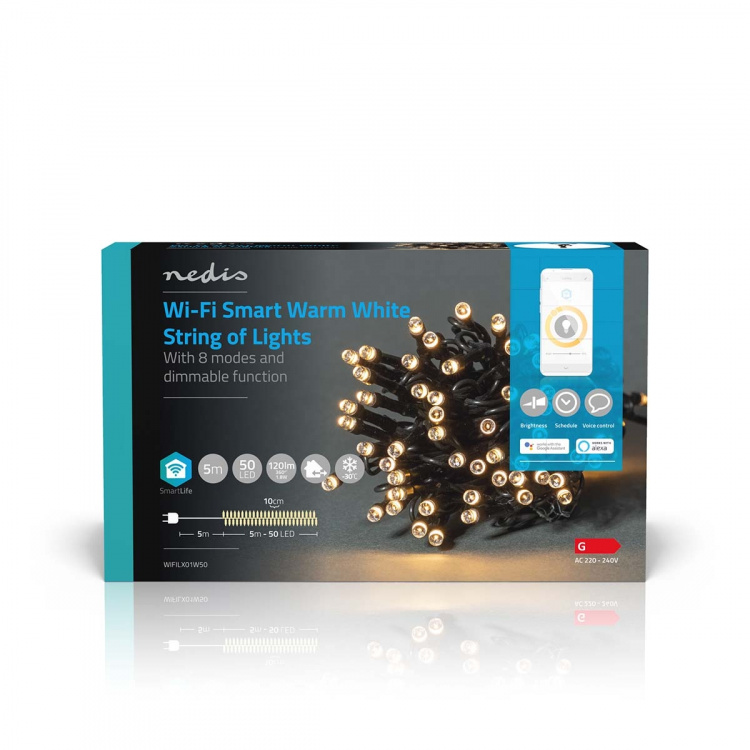 Nedis SmartLife-kerstverlichting | Koord | Wi-Fi | Warm Wit | 50 LED\'s | 5.00 m | Android™ / IOS