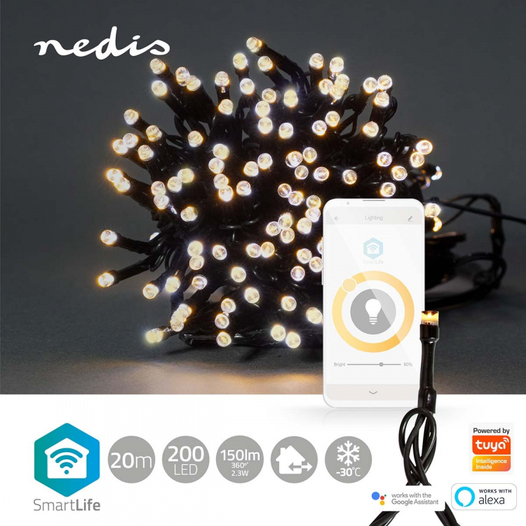 Nedis SmartLife-kerstverlichting | Koord | Wi-Fi | Warm Wit | 200 LED\'s | 20.0 m | Android™ / IOS
