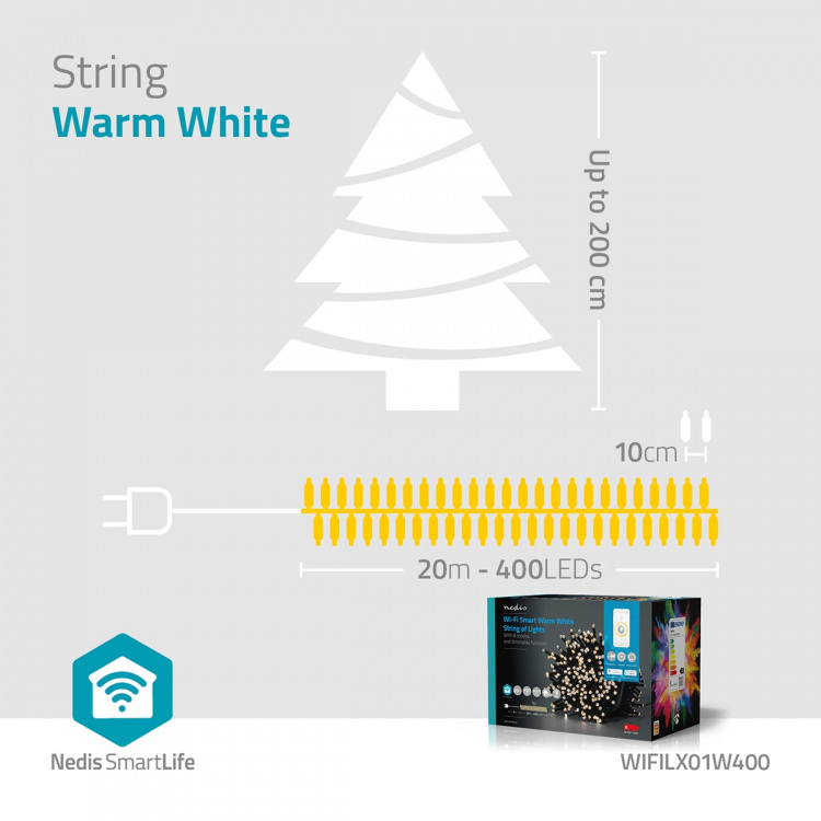 Nedis SmartLife-kerstverlichting | Koord | Wi-Fi | Warm Wit | 400 LED\'s | 20.0 m | Android™ / IOS