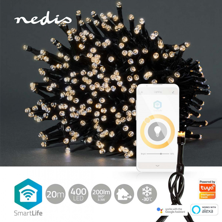 Nedis SmartLife-kerstverlichting | Koord | Wi-Fi | Warm Wit | 400 LED\'s | 20.0 m | Android™ / IOS
