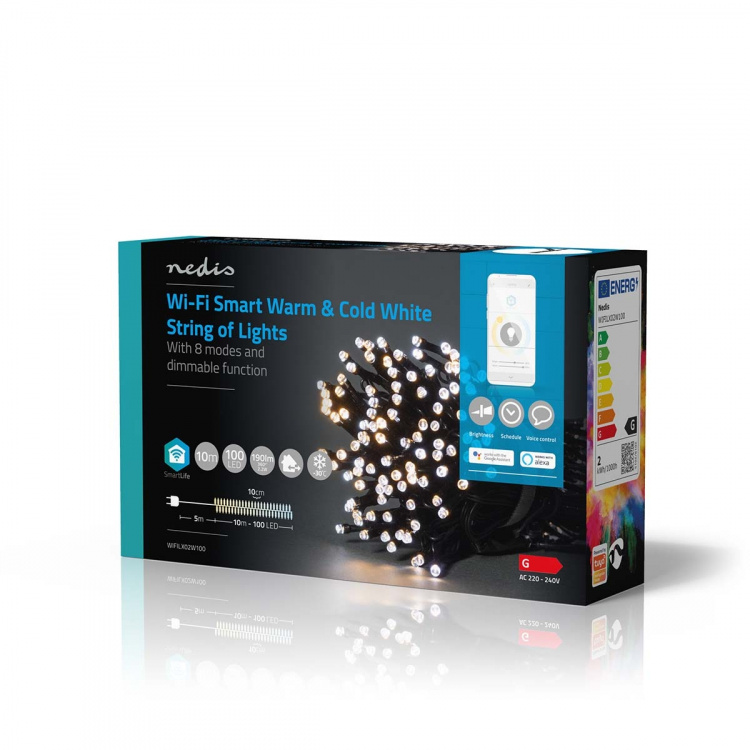 Nedis SmartLife-kerstverlichting | Koord | Wi-Fi | Warm tot Koel Wit | 100 LED\'s | 10.0 m | Android™ / IOS