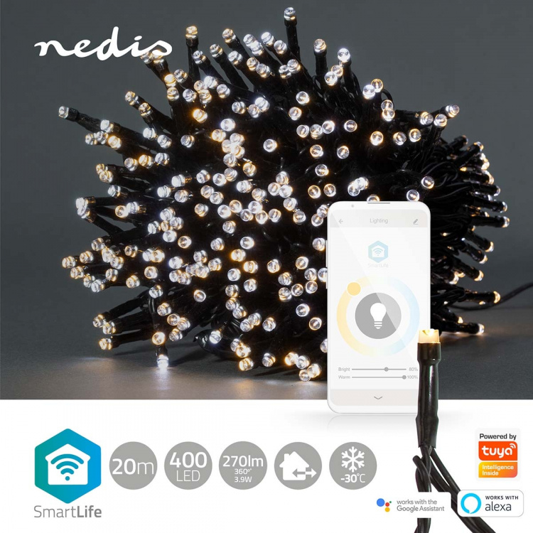 Nedis SmartLife-kerstverlichting | Koord | Wi-Fi | Warm tot Koel Wit | 400 LED\'s | 20.0 m | Android™ / IOS