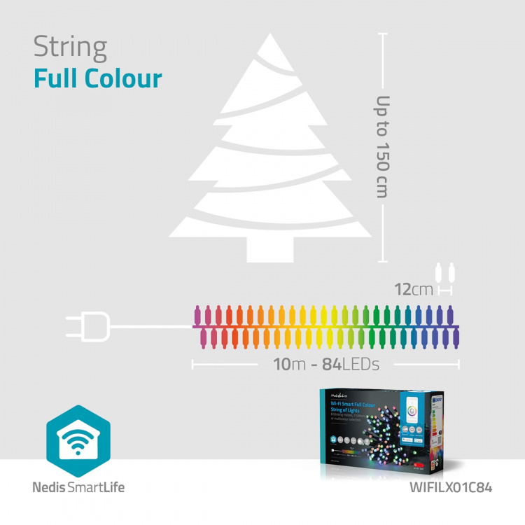 Nedis SmartLife-kerstverlichting | Koord | Wi-Fi | RGB | 84 LED\'s | 10.0 m | Android™ / IOS