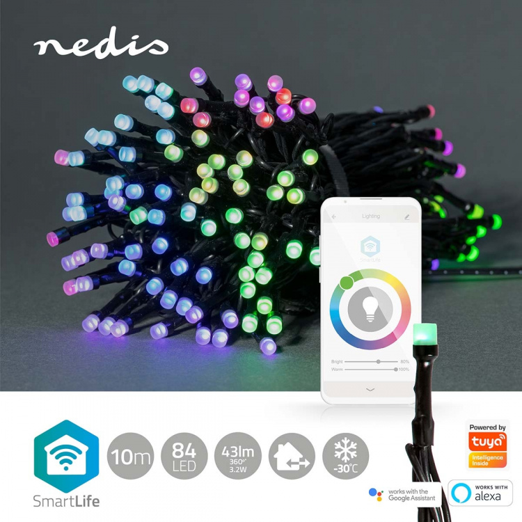 Nedis SmartLife-kerstverlichting | Koord | Wi-Fi | RGB | 84 LED\'s | 10.0 m | Android™ / IOS