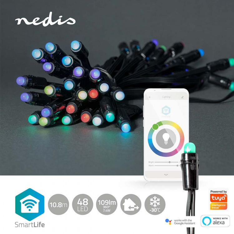 Nedis SmartLife-kerstverlichting | Feestverlichting | Wi-Fi | RGB | 48 LED\'s | 10.80 m | Android™ / IOS