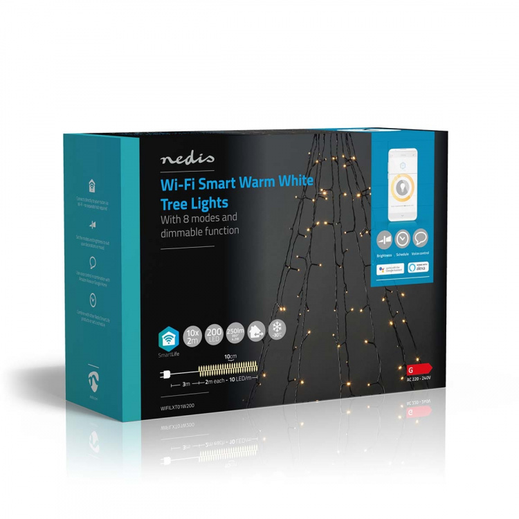 Nedis SmartLife-kerstverlichting | Boom | Wi-Fi | Warm Wit | 200 LED\'s | 20.0 m | 10 x 2 m | Android™ / IOS