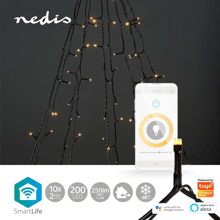 Nedis SmartLife-kerstverlichting | Boom | Wi-Fi | Warm Wit | 200 LED\'s | 20.0 m | 10 x 2 m | Android™ / IOS