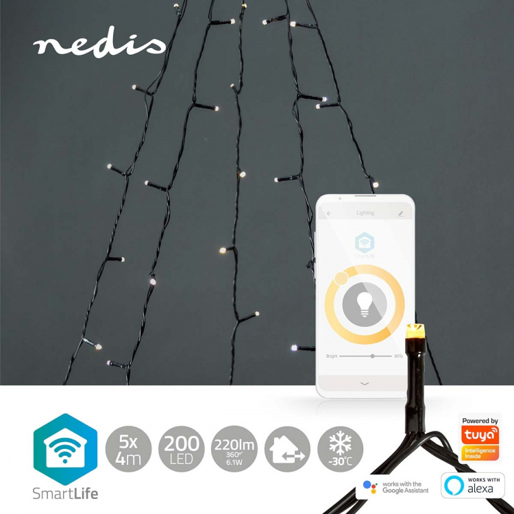Nedis SmartLife-kerstverlichting | Boom | Wi-Fi | Warm Wit | 200 LED\'s | 20.0 m | 5 x 4 m | Android™ / IOS