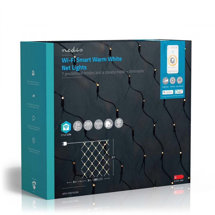 Nedis SmartLife-kerstverlichting | Net | Wi-Fi | Warm Wit | 280 LED\'s | 3.00 m | 3 x 2 m | Android™ / IOS