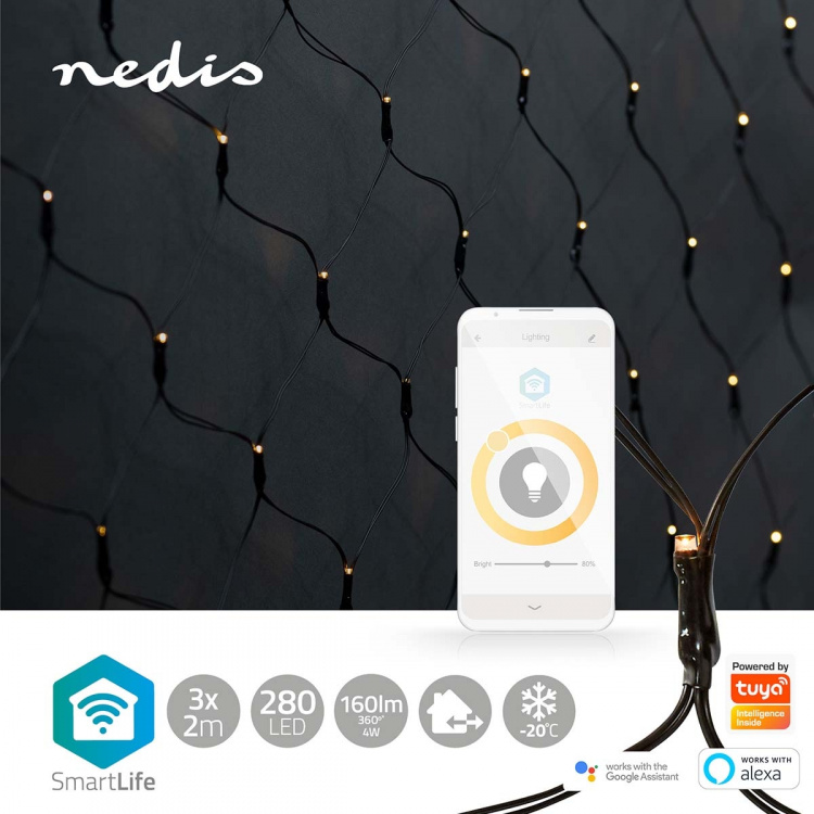 Nedis SmartLife-kerstverlichting | Net | Wi-Fi | Warm Wit | 280 LED\'s | 3.00 m | 3 x 2 m | Android™ / IOS