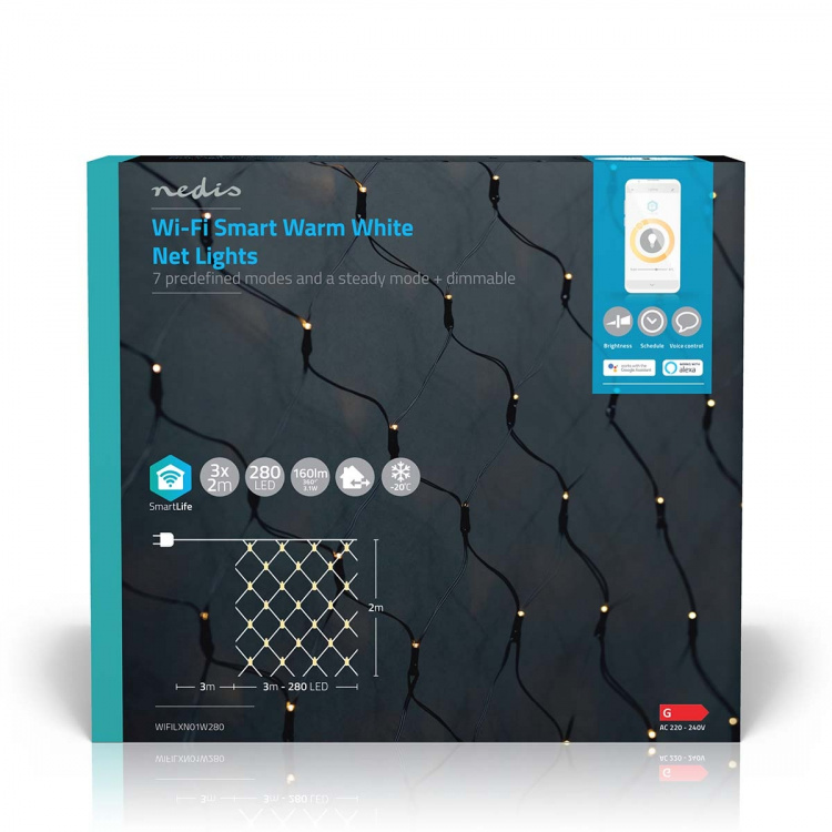 Nedis SmartLife-kerstverlichting | Net | Wi-Fi | Warm Wit | 280 LED\'s | 3.00 m | 3 x 2 m | Android™ / IOS