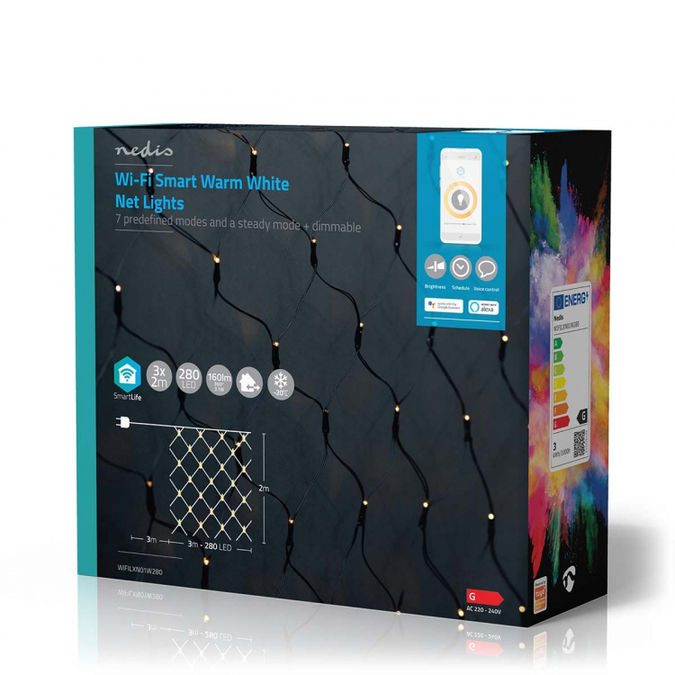 Nedis SmartLife-kerstverlichting | Net | Wi-Fi | Warm Wit | 280 LED\'s | 3.00 m | 3 x 2 m | Android™ / IOS