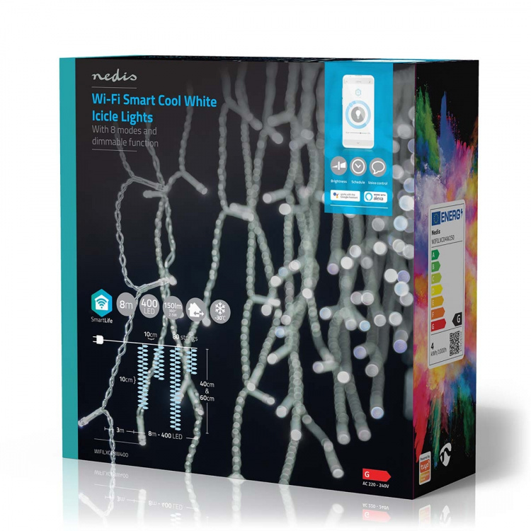 Nedis SmartLife-kerstverlichting | Ijskegel | Wi-Fi | Koel Wit | 400 LED\'s | 8.00 m | Android™ / IOS
