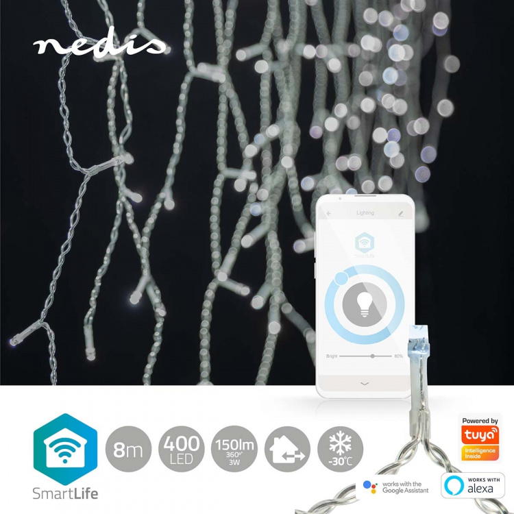 Nedis SmartLife-kerstverlichting | Ijskegel | Wi-Fi | Koel Wit | 400 LED\'s | 8.00 m | Android™ / IOS