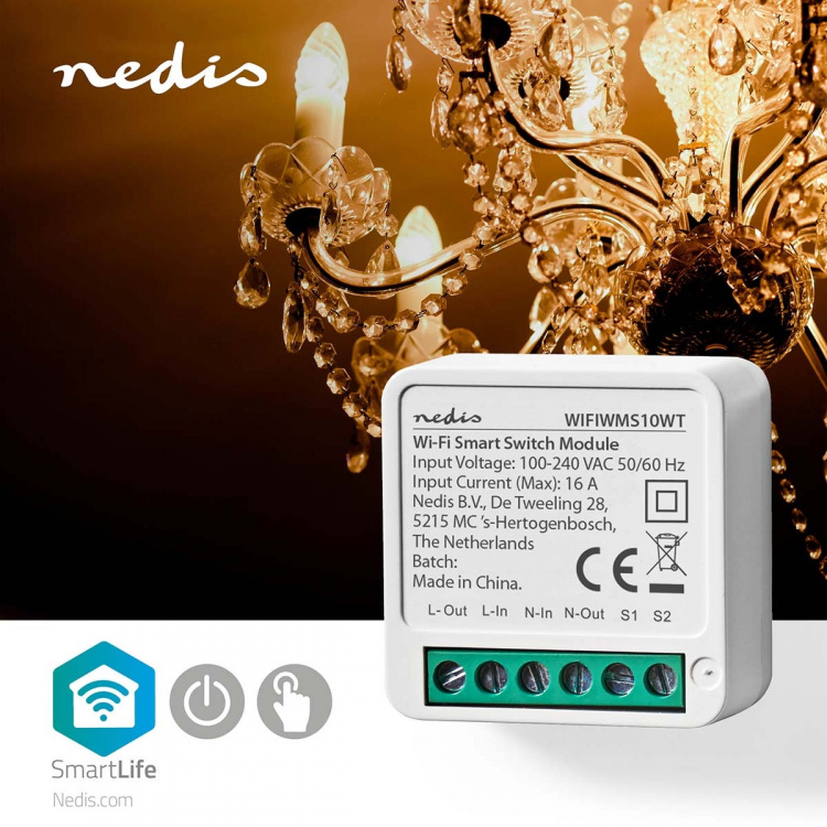 Nedis SmartLife inbouwmodule | Schakelaar | 3680 W | Kroonsteen | App beschikbaar voor: Android™ / IOS