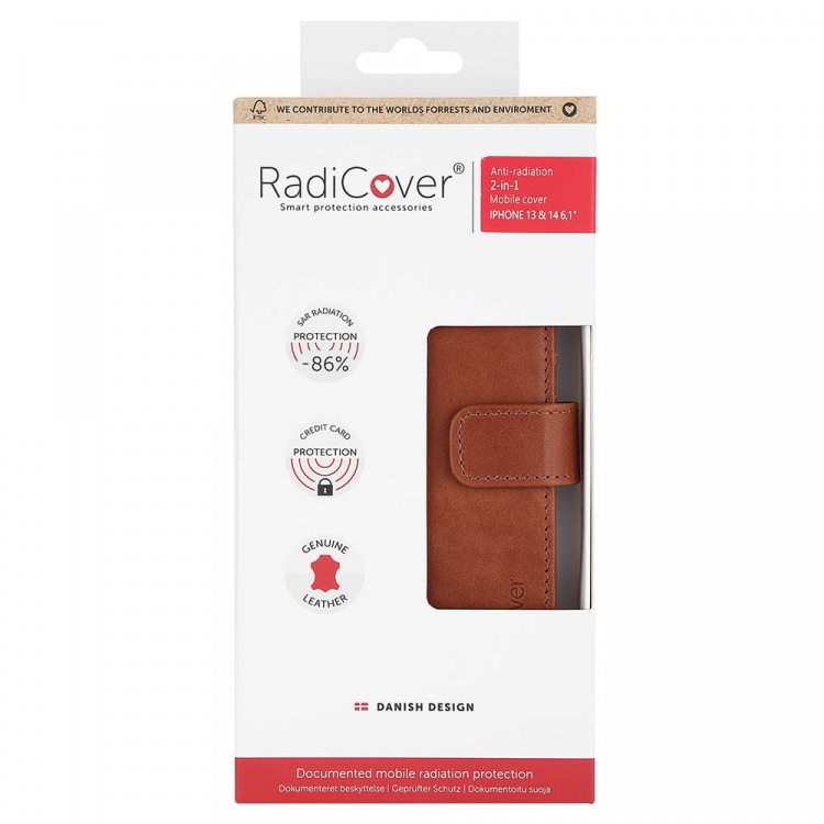 Wallet Case Anti Radiation 2in1 Brown - iPhone 13/14 Wallet Case Anti Radiation 2in1 Brown - iPhone 13/14