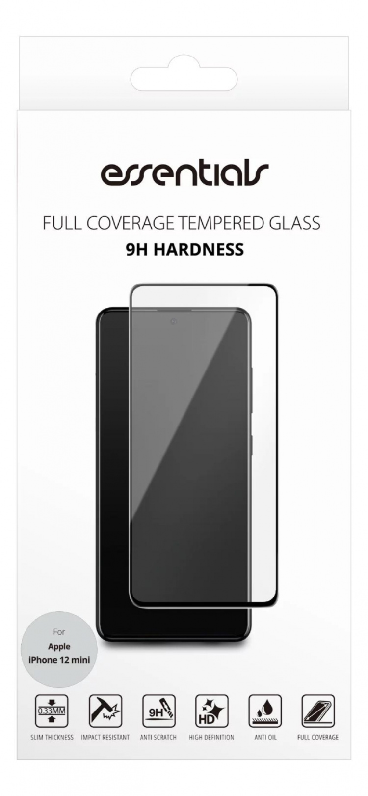 Essentials iPhone 12 mini, Tempered Glass, full fit, Black Essentials iPhone 12 mini, Tempered Glass, full fit, Black