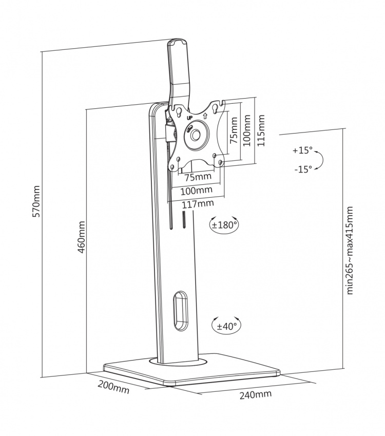 DELTACO Office Vertical Lift Single Monitor Stand