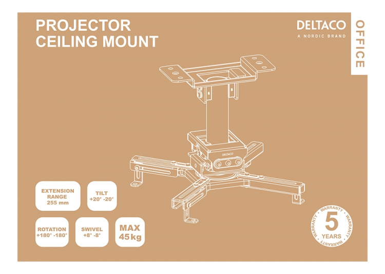 DELTACO Office Projector Ceiling mount, 225mm, 45kg DELTACO Office Projector Ceiling mount, 225mm, 45kg