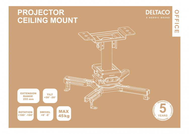 DELTACO Office Projector Ceiling mount, 225mm, 45kg DELTACO Office Projector Ceiling mount, 225mm, 45kg