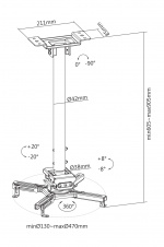DELTACO Office Projector Adjustable Ceiling mount, 605mm-905mm, 35kg