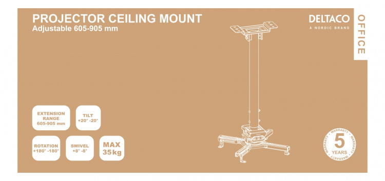 DELTACO Office Projector Adjustable Ceiling mount, 605mm-905mm, 35kg
