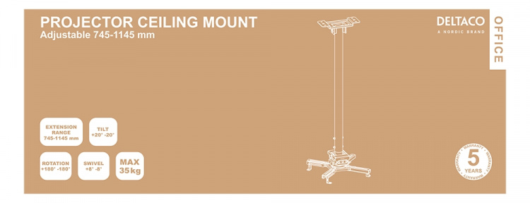 DELTACO Office Projector Adjustable Ceiling mount, 745mm-1145mm, 35kg