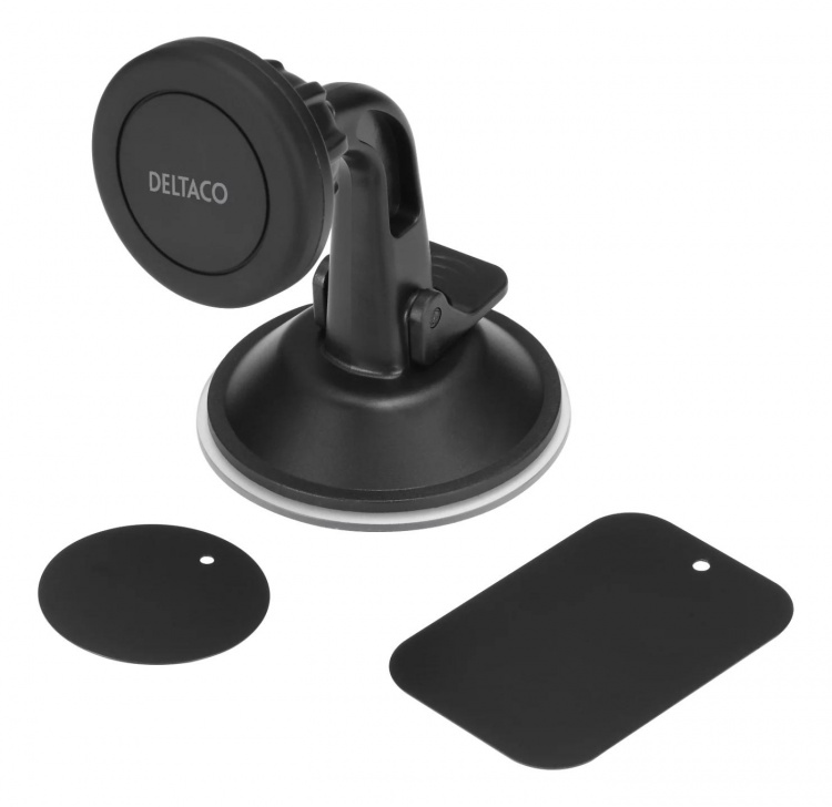DELTACO magnetic car holder, suction mount, for mobile phone, black