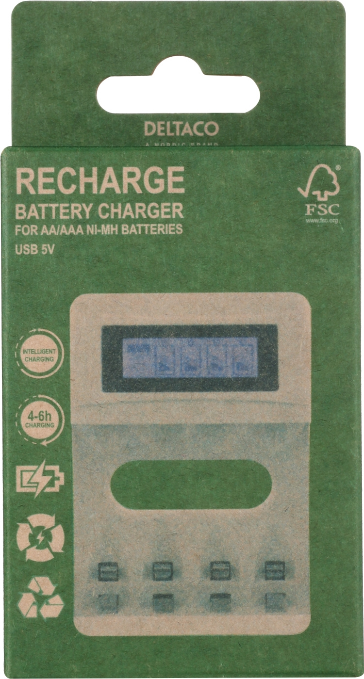 DELTACO Ultimate Ni-Mh USB charger for AA/AAA batteries, display DELTACO Ultimate Ni-Mh USB charger for AA/AAA batteries, display