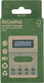 DELTACO Ultimate Ni-Mh USB charger for AA/AAA batteries, display DELTACO Ultimate Ni-Mh USB charger for AA/AAA batteries, display