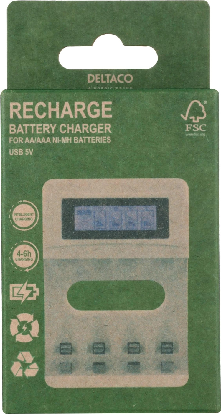 DELTACO Ultimate Ni-Mh USB charger for AA/AAA batteries, display DELTACO Ultimate Ni-Mh USB charger for AA/AAA batteries, display