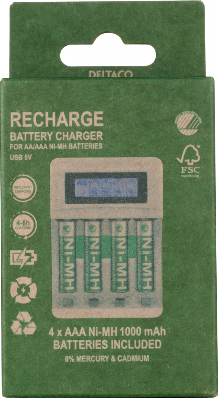 DELTACO Ultimate Ni-Mh USB charger with 4 x AAA batteries DELTACO Ultimate Ni-Mh USB charger with 4 x AAA batteries