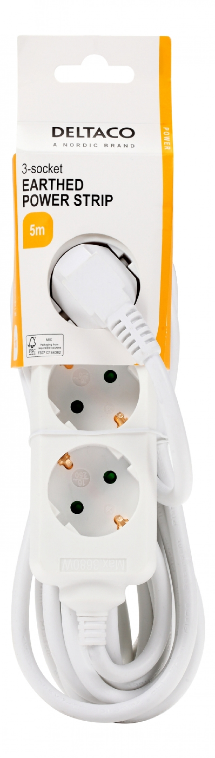 DELTACO outlet 3xCEE 7/3 1xCEE 7/7 5m white