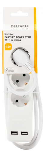DELTACO outlet 3xCEE 7/3 1xCEE 7/7, 2xUSB-A, 1,5m white